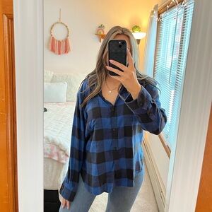 American Eagle Outfitters Blue and Black Plaid Button Down Shirt
